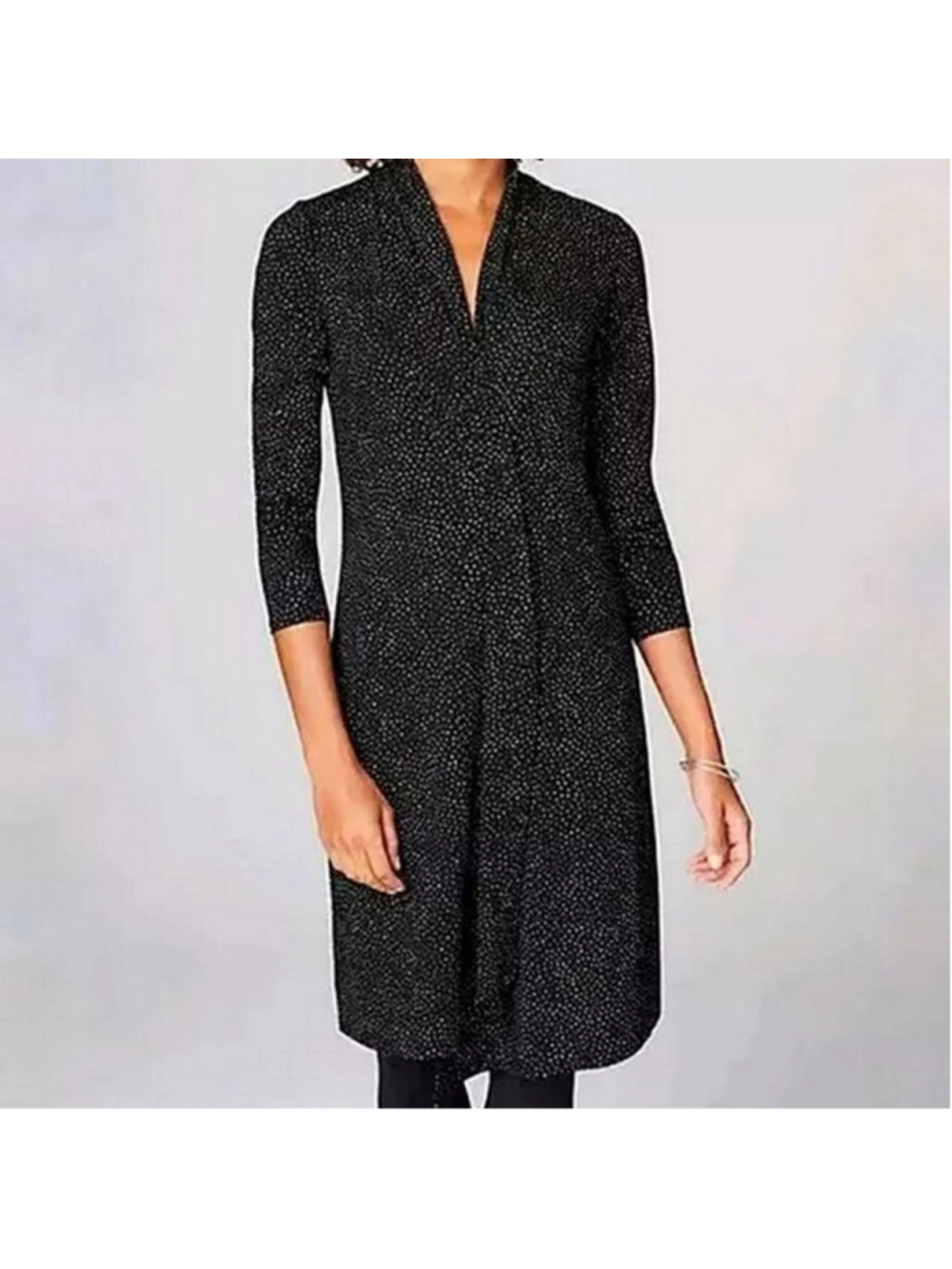 J.Jill Wearever Collection Black White Polka Dot Faux Wrap V-Neck Dress Size S